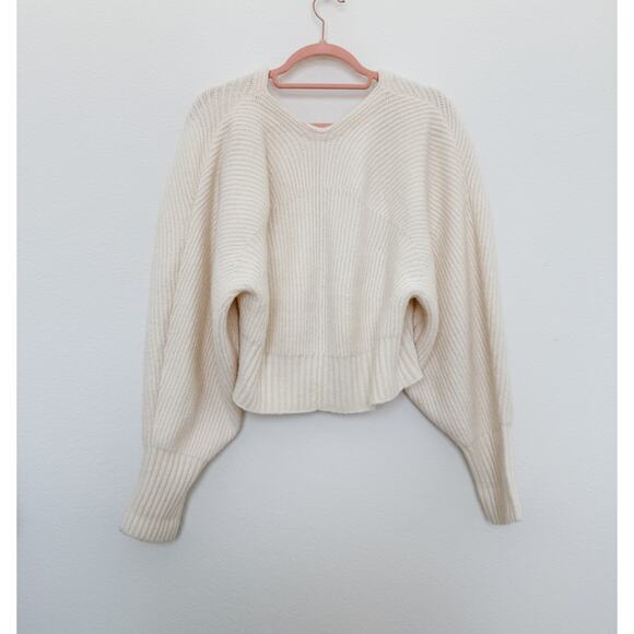 Anthropologie Rhea Bow-Front Crop Wool Blend Cardigan Sweater Ivory Size Medium - Picture 8 of 8